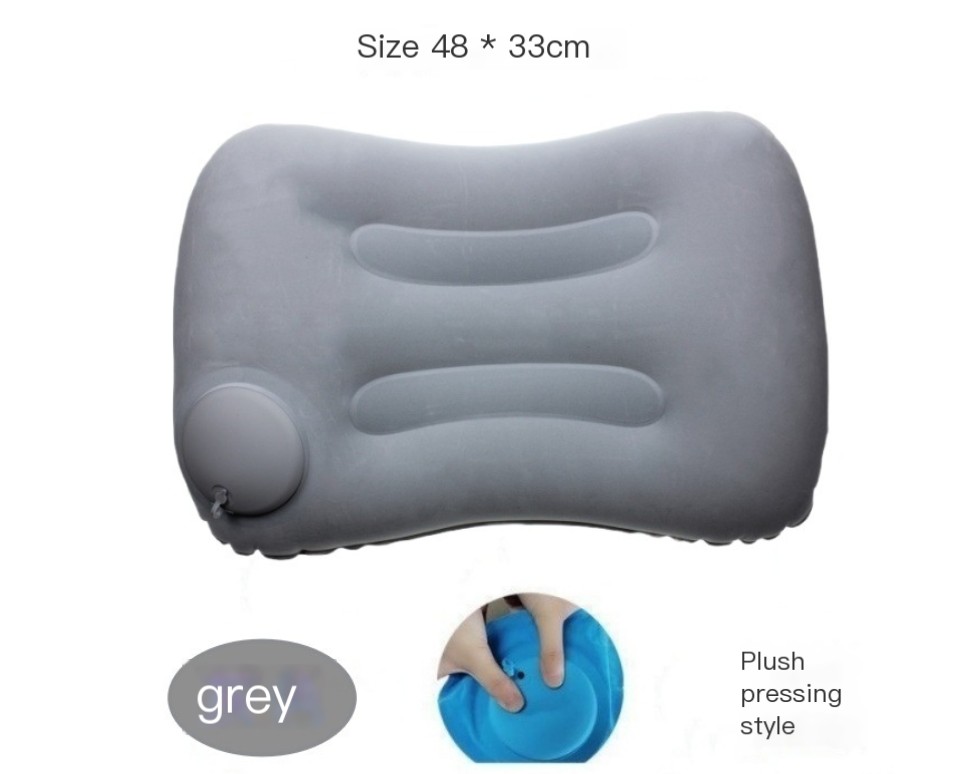 Inflatable travel pillow with multiple colors available, easy press-to-inflate function, and mouth blowing rejection