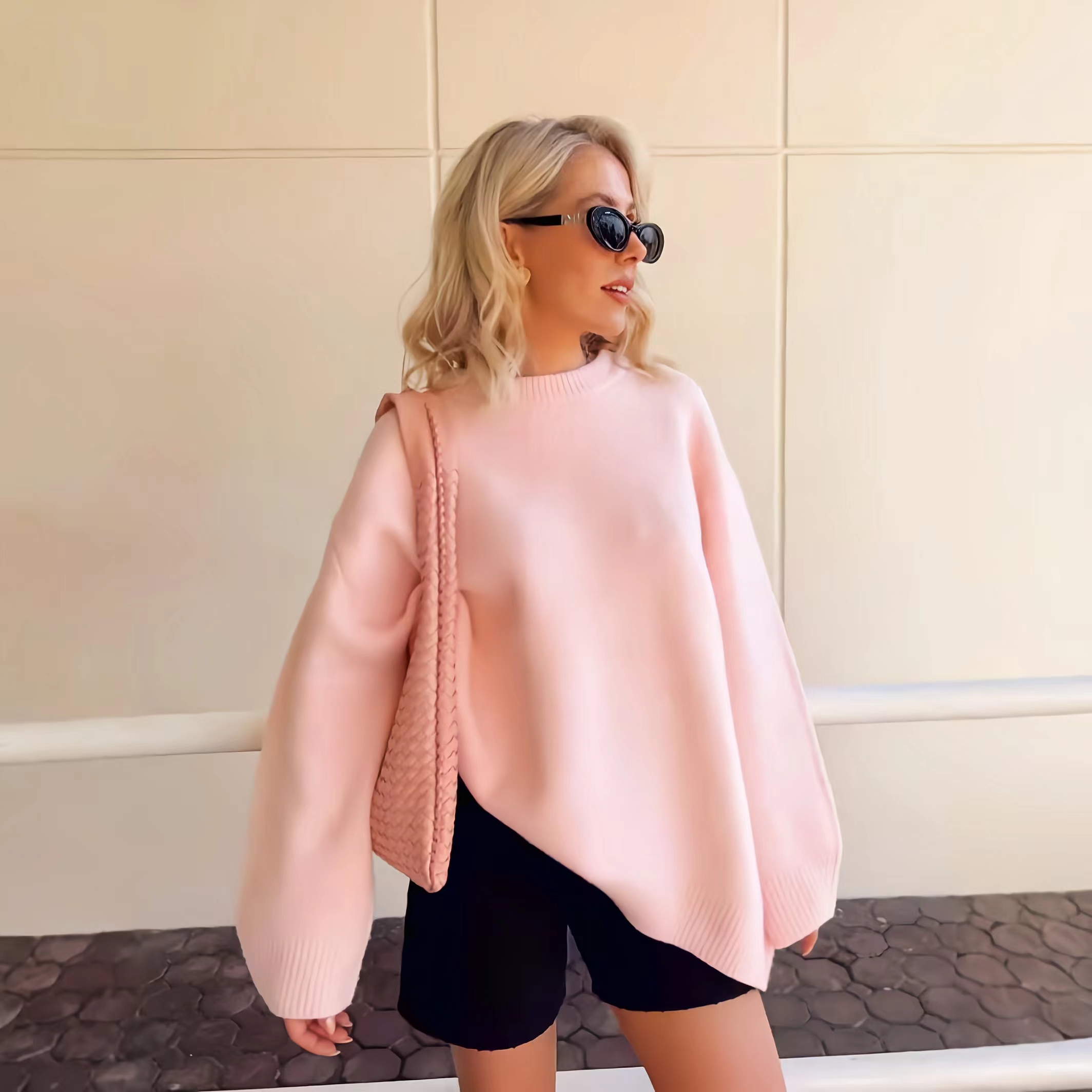 Pink Sweet Round Neck Casual Sweater