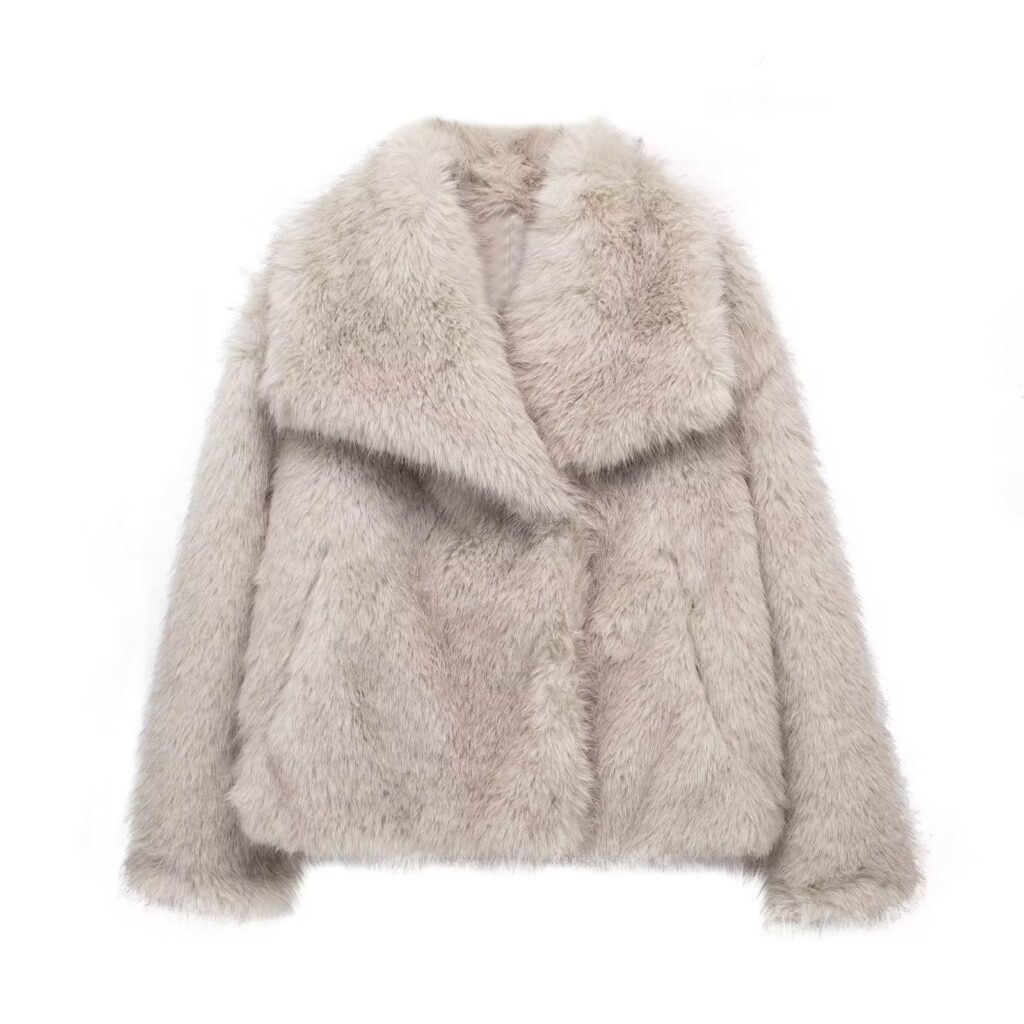 Soft Light Gray-Faux fur coat